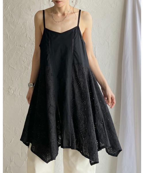 Theory セオリー⁑カットワーク刺繍ロングキャミワンピース　ブラック マキシ She's Closet キャミソール アシンメトリー ロング丈 刺繍 カット