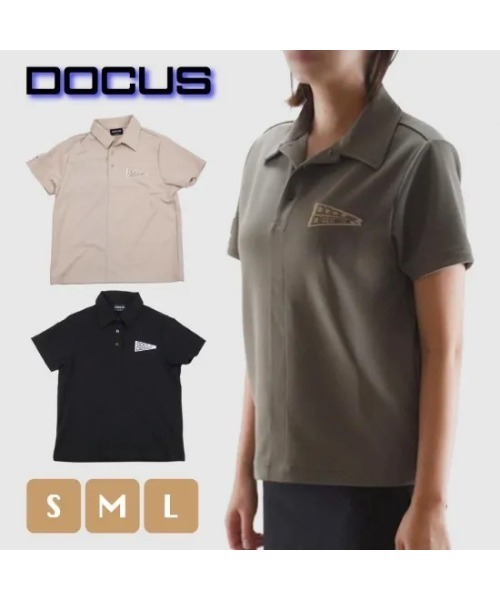 DOCUS（ドゥーカス） ゴルフ レディース フラッグロゴ 半袖 ポロシャツ