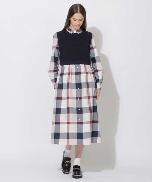 ワンピース 「WEB限定」クレストブリッジチェックニットコンビドレスの画像