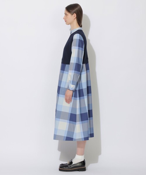 ワンピース 「WEB限定」クレストブリッジチェックニットコンビドレスの画像