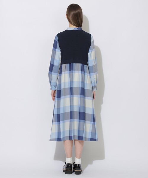 ワンピース 「WEB限定」クレストブリッジチェックニットコンビドレスの画像