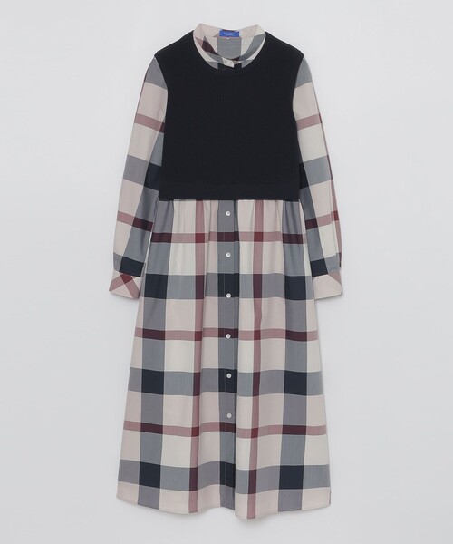 ブルーレーベルクレストブリッジ　長袖ワンピース　ニットツイードコンビ　チェック BLUE LABEL CRESTBRIDGE（ブルーレーベルクレストブリッジ