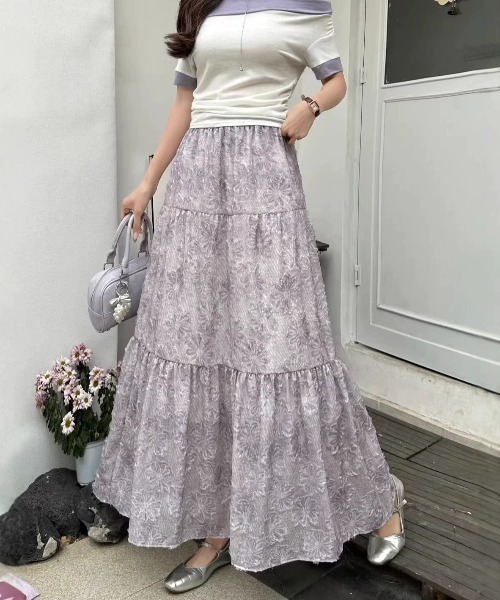 ロング スカート 刺繍花柄ロングスカート フレアスカート 春 高見え