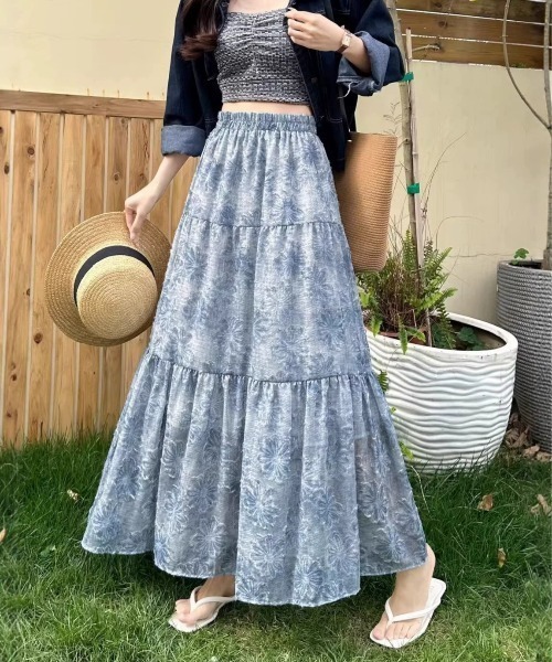 ロング スカート 刺繍花柄ロングスカート フレアスカート 春 高見え