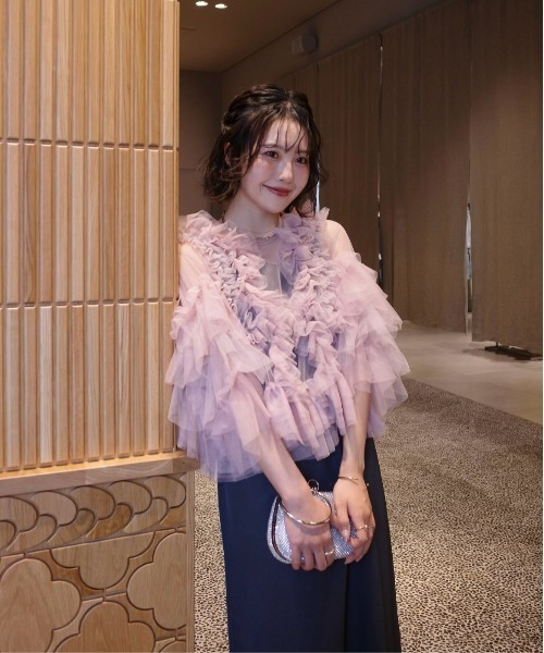 ミルクティー 　Lerure (リルアー) Fluffy sleeve LE'RURE Fluffy tulle tops レディース : ZOZOTOWN Yahoo!店 - 通販