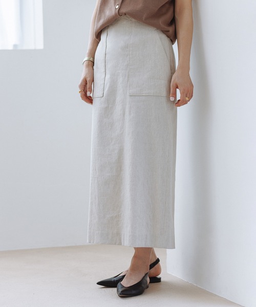 ROPE'（ロペ） スカート 「美人スカート」リネンストレッチポケット
