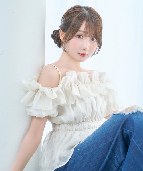 Rose Muse（ロゼミューズ） Sheer gather off shoulder tops