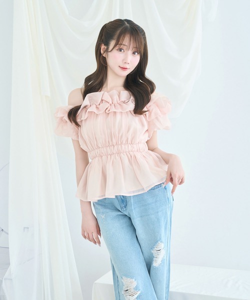 Rosé Muse Sheer gather off shoulder tops Rose Muse（ロゼミューズ） Sheer gather off shoulder tops