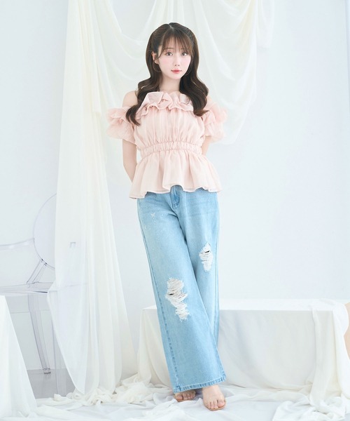 Rosé Muse Sheer gather off shoulder tops Rose Muse（ロゼミューズ） Sheer gather off shoulder tops