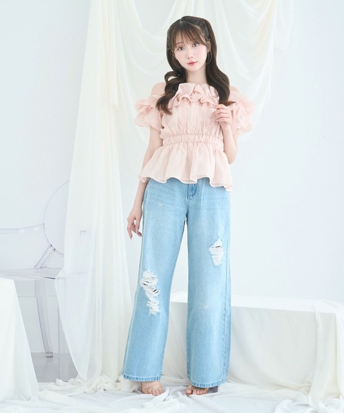 Rosé Muse Sheer gather off shoulder tops Rose Muse（ロゼミューズ） Sheer gather off shoulder tops