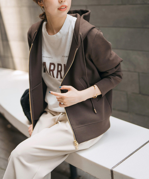 Spick & Spanストレッチジップフードパーカー Spick＆Span（スピック アンド スパン） パーカー 「WEB限定カラー有り