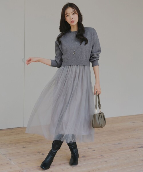 「Tiaclasse」 長袖ワンピース M ネイビー レディース_画像2