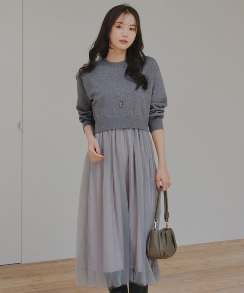 「Tiaclasse」 長袖ワンピース M ネイビー レディース_画像3