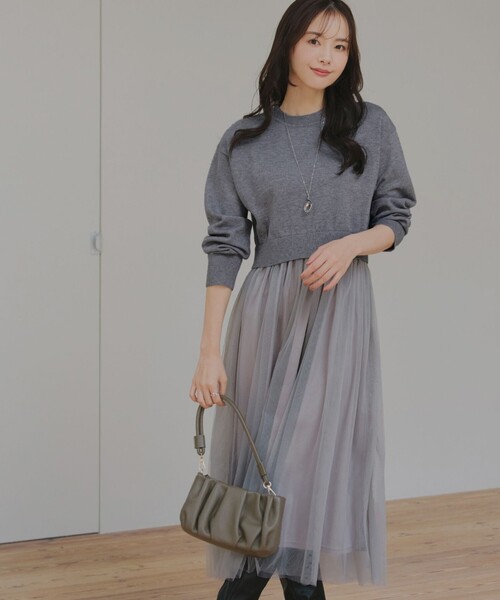 「Tiaclasse」 長袖ワンピース M ネイビー レディース_画像6