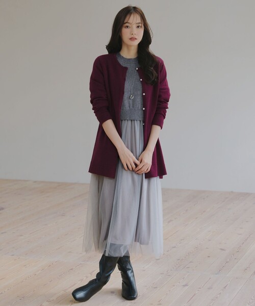 「Tiaclasse」 長袖ワンピース M ネイビー レディース_画像7
