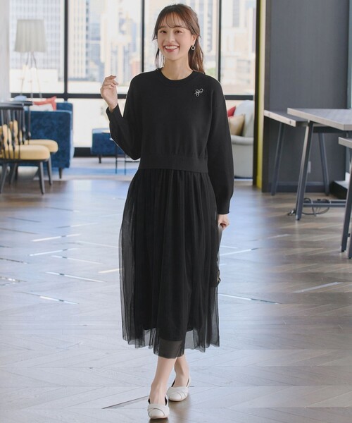 「Tiaclasse」 長袖ワンピース M ネイビー レディース_画像8