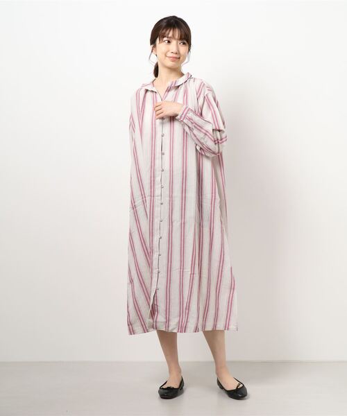 ワンピース シャツワンピース 綿麻ストライプちび衿シャツワンピース Zozotown Paypayモール店 通販 Paypayモール
