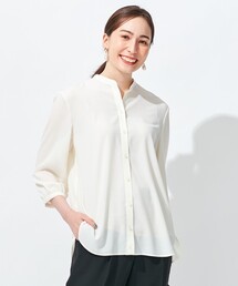ブラウス シャツ 「2WAY/洗える」ブラウジングバンドカラーブラウス レディース 自由区 ブラウス シャツ 「2WAY/洗える」ブラウジングバンド