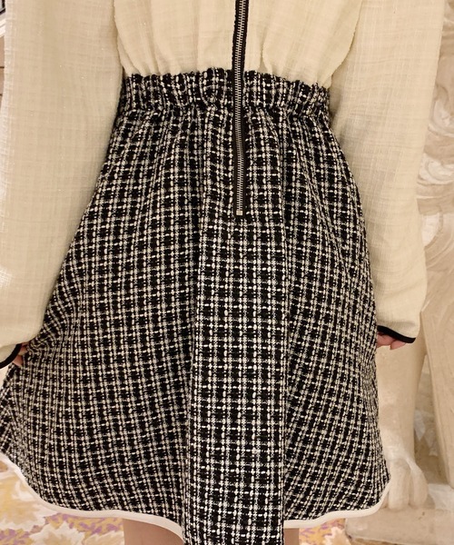Swankiss ribbon tweed knit C/D ベージュ Swankiss（スワンキス） ワンピース DC ribbon tweed O/P レディース