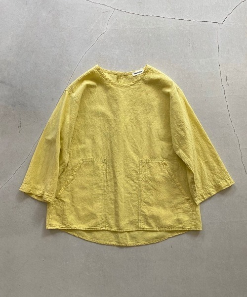 Plantation」 7分袖ブラウス M size ライトブルー レディース 