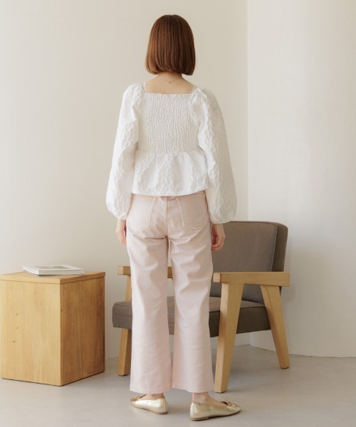 flower ブラウス シャツ フラワーシャーリングブラウス レディース