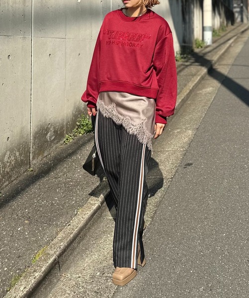 mi via loca ワイドパンツ パンツ Vintageライク ストライプ ライン