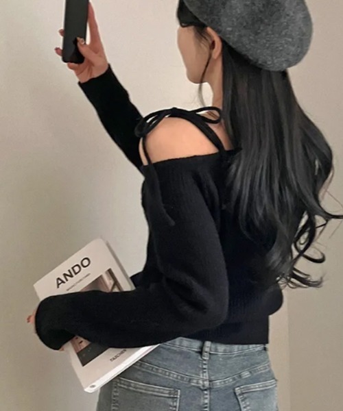 yori ヨリ バックリボンショートスリーブニット  レッド 36 yori ヨリ バックリボンショートスリーブニット レッド 38 - メルカリ