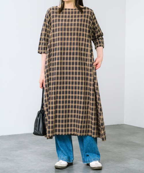 ワンピース トップス ワンピース 先染めシアーコットンボートネックワンピース : ZOZOTOWN