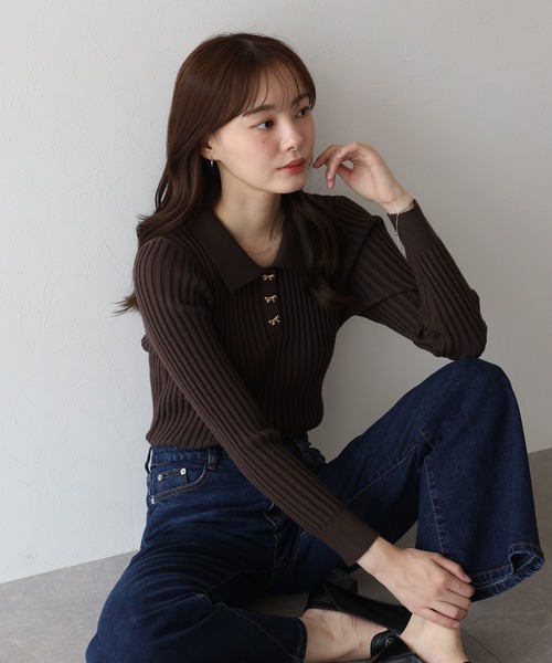 BLUEEAST（ブルーイースト） ニット セーター リボンボタンポロ衿