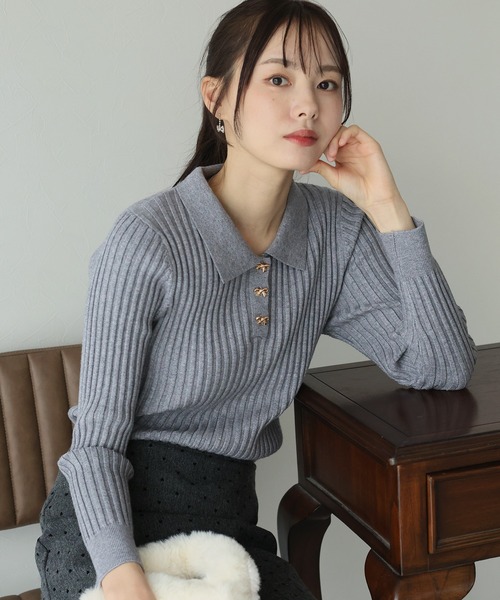 BLUEEAST（ブルーイースト） ニット セーター リボンボタンポロ衿