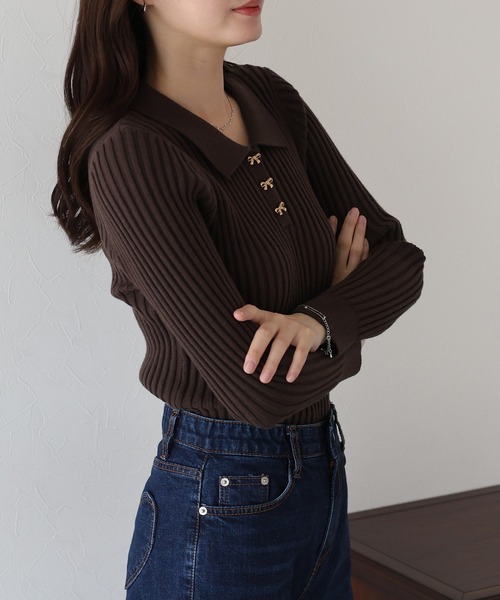 BLUEEAST（ブルーイースト） ニット セーター リボンボタンポロ衿