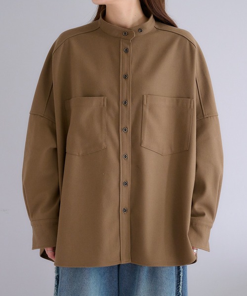 PUAL CE CIN　ピュアルセシン　 TR起毛バンドカラーシャツ pual ce cin ブラウス シャツ TR起毛バンドカラーシャツ