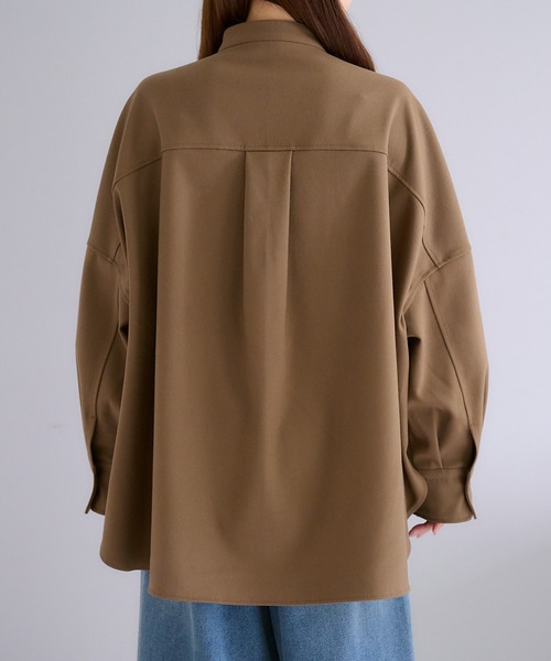 pual ce cin ブラウス シャツ TR起毛バンドカラーシャツ