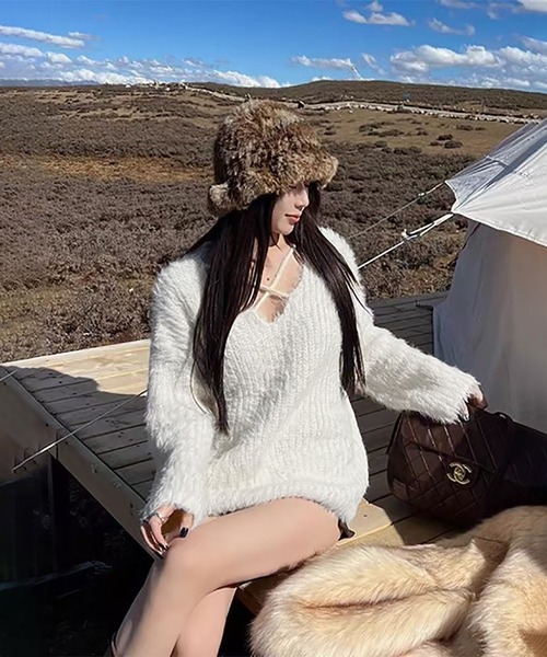 AsheKsha ニット セーター ふわふわクロスリボンセーター レディース