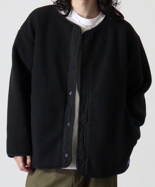 【kaoru 】ノーカラー フリース ジャケット38（L） ブラック GERRY（ジェリー） ジャケット ノーカラージャケット モコモコ ボア