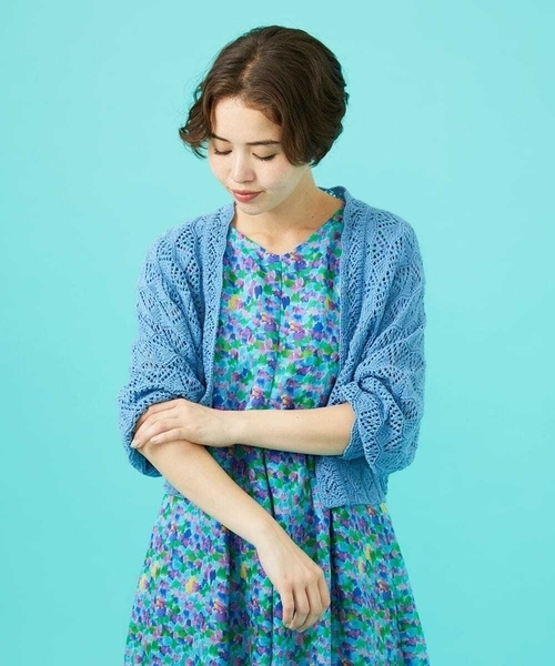 ホコモモラ（JOCOMOMOLA）/コットンリリヤーン ショート丈ニットカーディガン Jocomomola（ホコモモラ） カーディガン コットンリリヤーン ショート