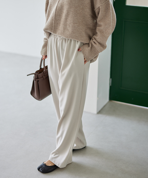 【25SS NEW】SAINT LAURENT_women / ウール ワイドレッグパンツ Saint Laurent《ワイドレッグ パンツ》ブラック スエード 直営店