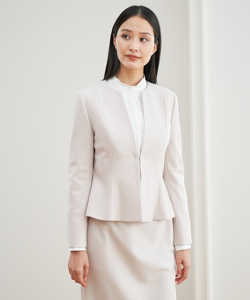 ANAYI ジャケット　ノーカラー　38 未使用 ANAYI（アナイ） ノーカラージャケット 38 ネイビー レディース