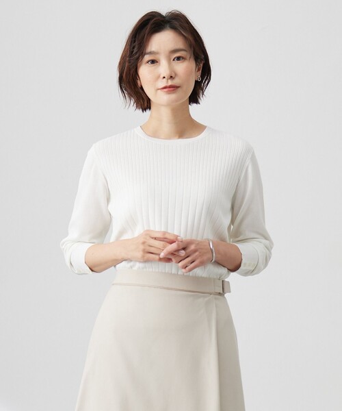 ニット セーター 「洗える」Cotton Acetate ストライプ ニット プルオーバー レディース