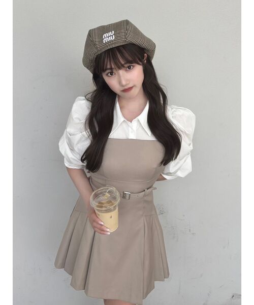 dazzlin レイヤードシャツミニワンピース ベージュ M ダズリン dazzlin レイヤードシャツミニワンピース （ベージュ