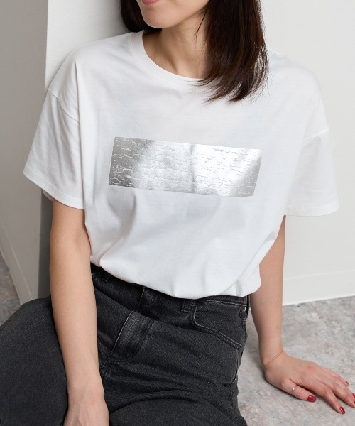 tシャツ スクエア箔プリント半袖Tシャツ レディース スクエア箔プリントTシャツ | Thevon.(ゼヴォン)レディース