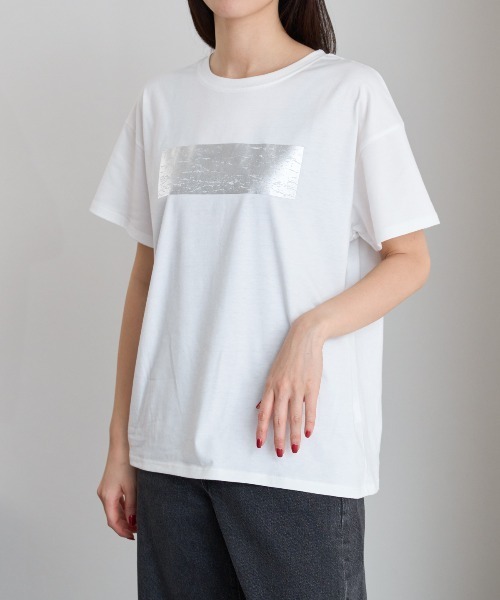 TRIANGLE PALETTE tシャツ 箔プリント半袖Tシャツ レディース