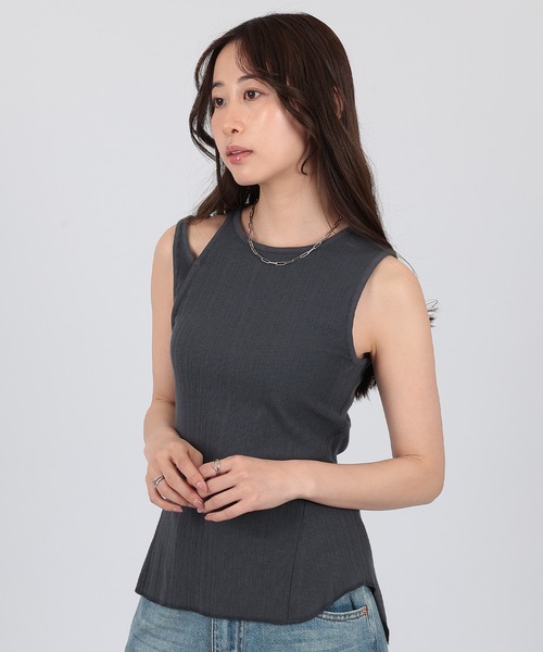 タンクトップ ノースリーブ asymmetry sleeveless lib tops レディース