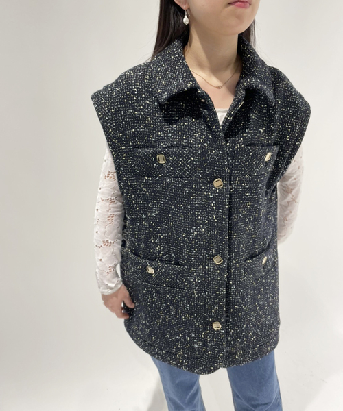 EDIT. FOR LULU ツイードベスト EDIT. FOR LULU（エディットフォールル） ベスト FREE ネイビー