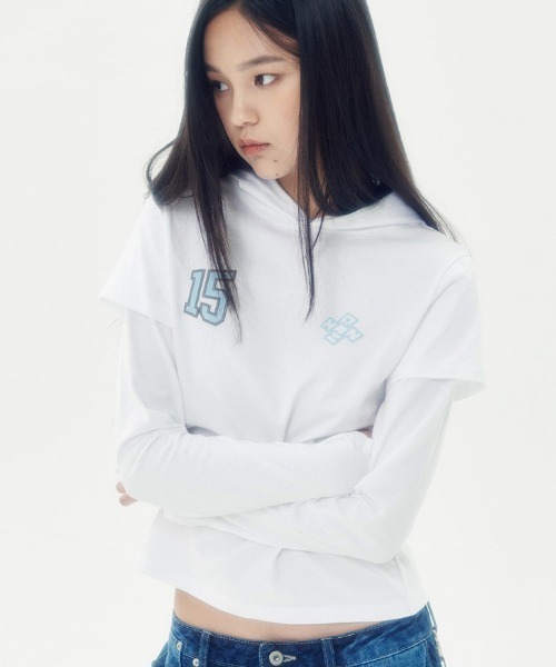 tシャツ A'GEM/9 × .kom 「runningHIGH/ランニングハイ」 LAYERED SLEEVE HOOD TEE/レイヤードスリーブ