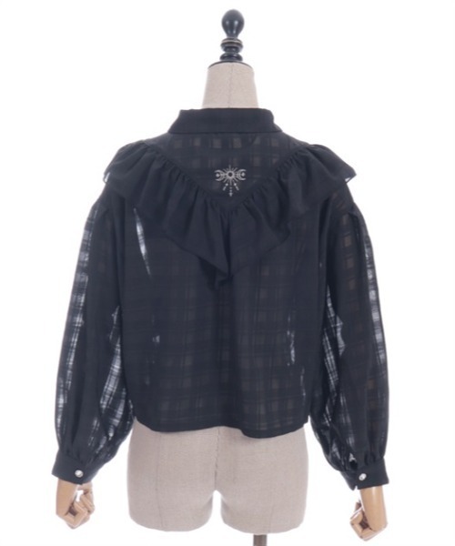 axes femme POETIQUE ブラウス シャツ シアーチェックフリルシャツ