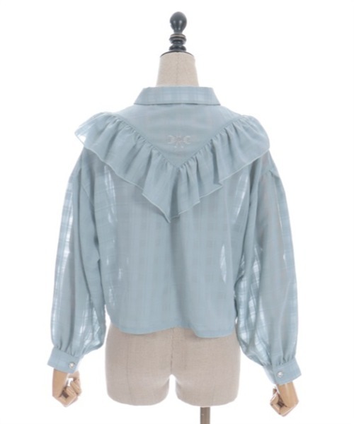 axes femme POETIQUE ブラウス シャツ シアーチェックフリルシャツ