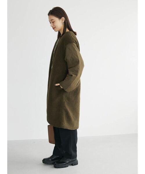 「Green Parks」 ノーカラーコート FREE カーキ レディース_画像3