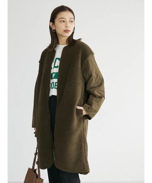 「Green Parks」 ノーカラーコート FREE カーキ レディース_画像5