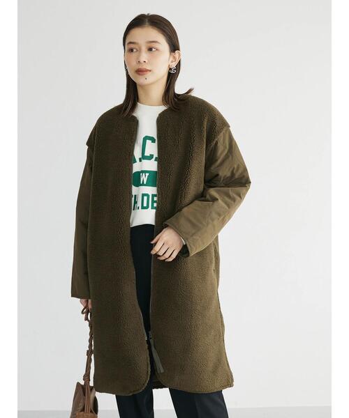 「Green Parks」 ノーカラーコート FREE カーキ レディース_画像6
